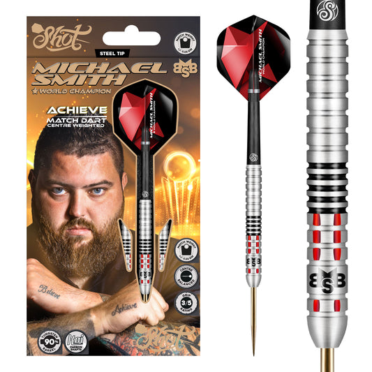 Shot Michael Smith Achieve Steel Tip Dart Set-90% Tungsten Barrels