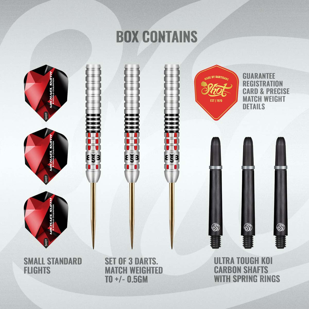 Shot Michael Smith Achieve Steel Tip Dart Set-90% Tungsten Barrels